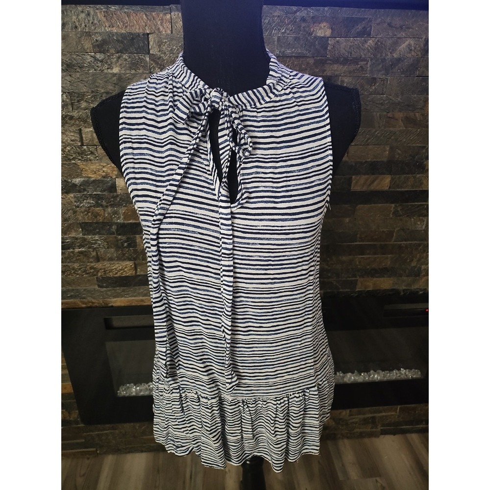 Faded Glory Blue & White Striped Top Size M